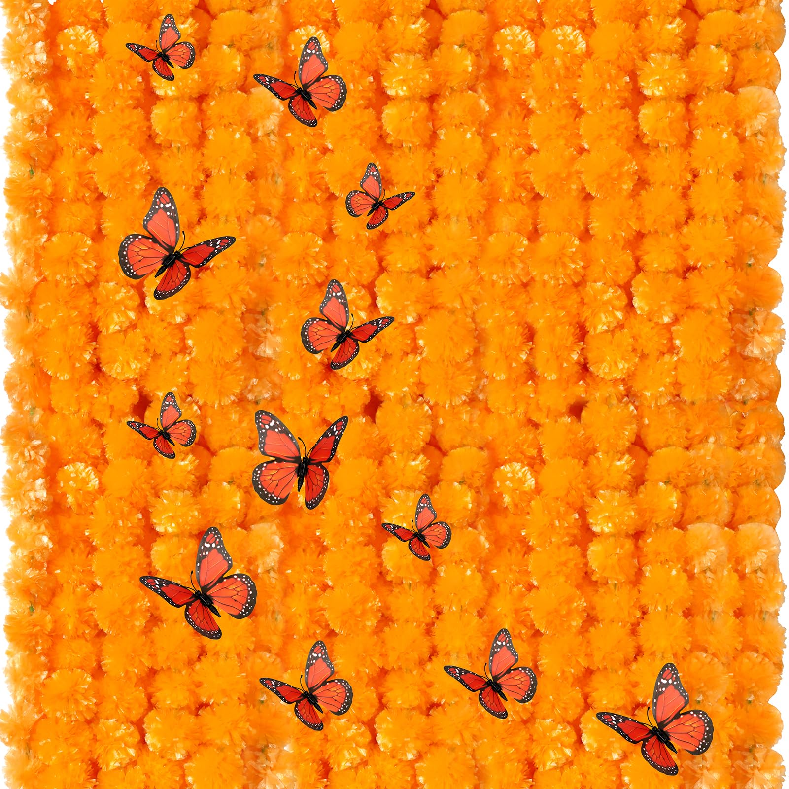 Photo 1 of 10 Pack 5ft Long Artificial Orange Marigold Flower Garland with 1 Pack Butterfly for Wedding Party Mantle Decoration Christmas Decor Faux Wedding Garland Indian Diwali Decoration Spring Bush Floral