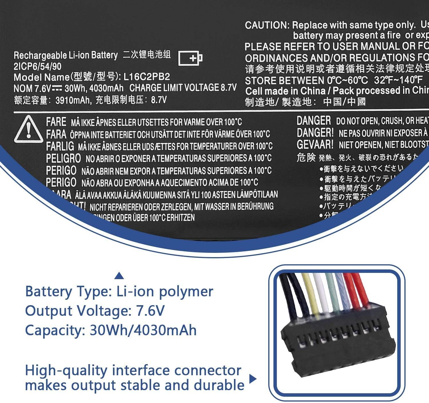 ANTIEE L16C2PB2 Laptop Battery Compatible withLenovo IdeaPad 320-14AST 320-14IAP 320-14IKB 320-14ISK 320-15ABR 320-15AST 320-15IAP Series L16L2PB2 L16L2PB1 L16S2PB1 L16C2PB1 7.6V 30Wh 4030mAh - Image 3