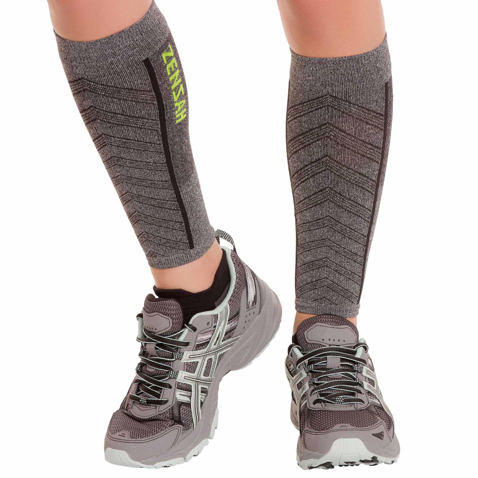 Zensah Featherweight Compression Ultra-Light Calf Sleeves, Heather Grey, Large