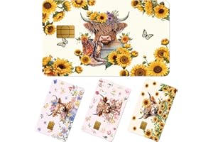 Shejdgart Credit Card Skin Stickers - 4 Pcs Highland Cow Debit Card Skin Stickers, Cute Animal Sunflower Butterfly Floral Removable Waterproof Decal Cover Set for DIY Key, Transportation