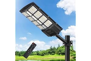 LOVUS 𝐋𝐨𝐯𝐮𝐬 1200W Solar LED Street Light with Motion Sensor for Outdoor Parking Lot - Dusk to Dawn Solar Flood Security Light in 𝟔𝟎𝟎𝟎𝐊, 𝐈𝐏𝟔𝟕 Waterproof Solar Pole or Wall Light, ST4-107