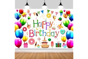 YinQin 180x120 cm White Colorful Happy Birthday Backdrops Cloth 71x47 inch Bday Photography Backgrounds Colorful Balloons Hap