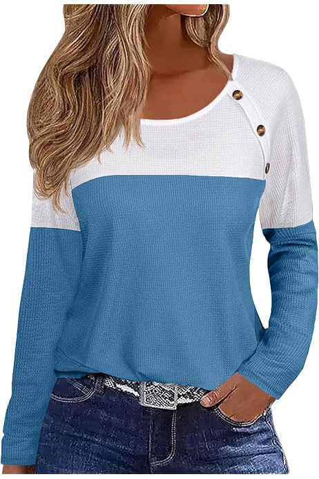 Minetom Women's Color Block Tunic Top | Striped Long Sleeve Pullover | Round Neck Casual Shirt