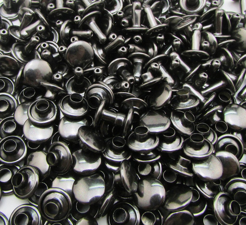 Gun Black Double Cap Rivets Plane Cap 9mm and Post 10mm Pack of 100 Sets