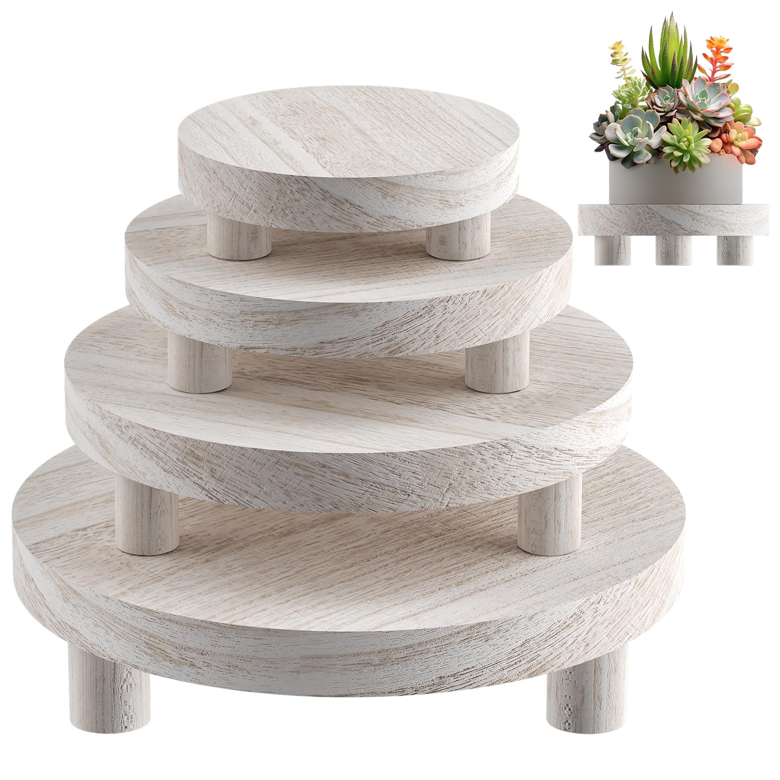 Photo 1 of Wood Plant Stand Indoor Outdoor, 12/10/8/6" Round Wood Riser for Decor Wooden Stool Display Stand Flower Pot Holder Small Planter Tray Modern Potter Decorative for Desktop Counter Room
