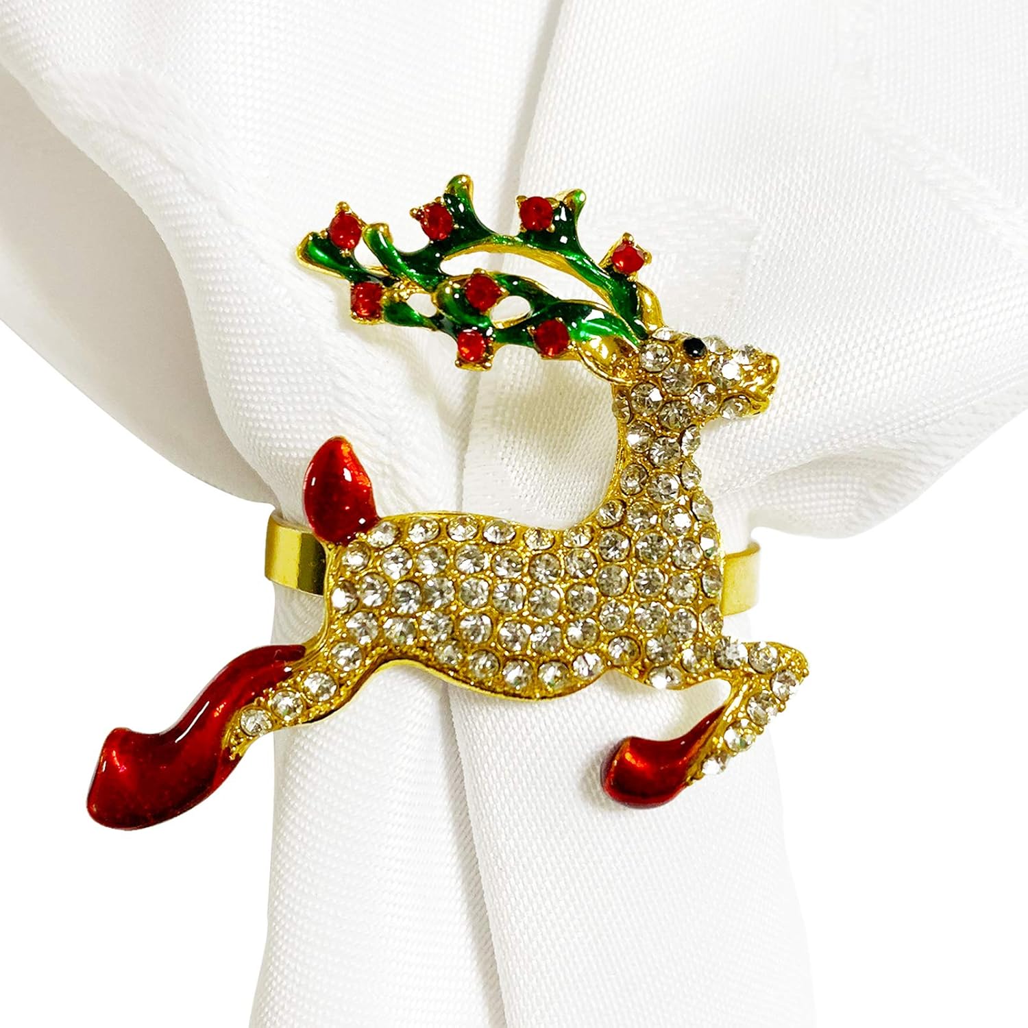 Valentines Gift Reindeer Napkin Rings Set of 6,Elegant Deer Napkin Ring Holder with