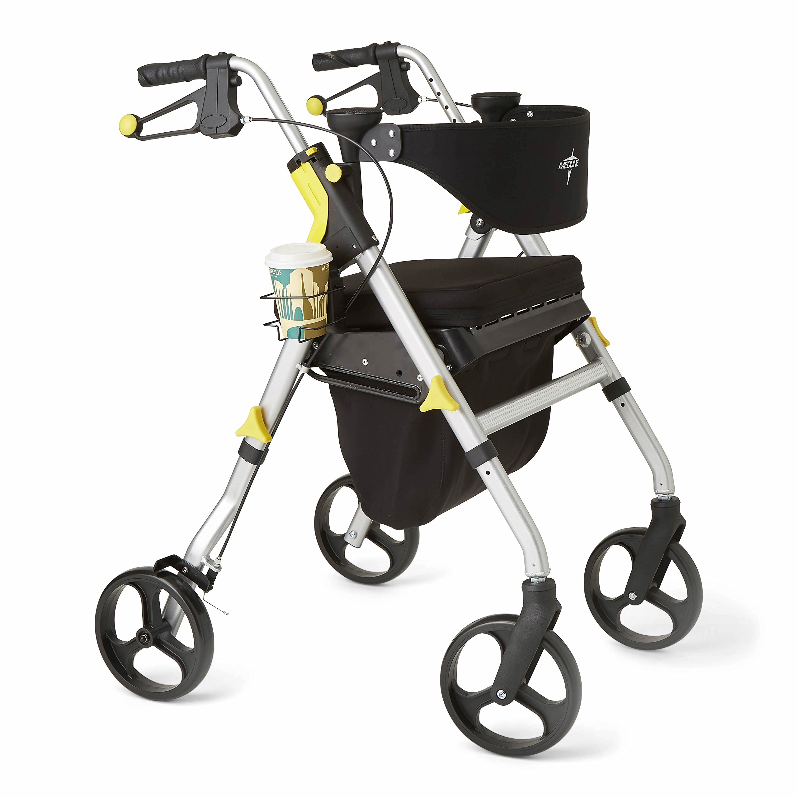 Photo 1 of ***FINAL SALE, NO RETURN***Medline Premium Empower Rollator Walker with Seat, Folding Rolling Walker with 8-inch Wheels, Silver