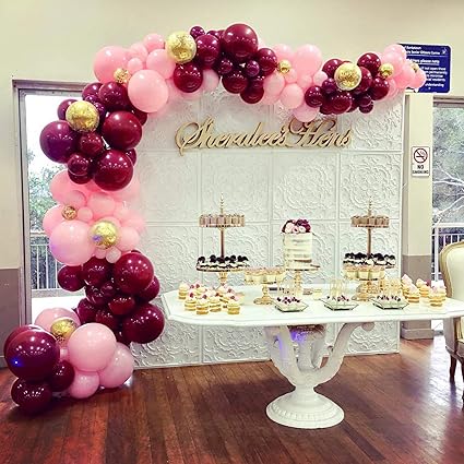 Partywoo Pink Gold And Burgundy Balloons 70 Pcs Burgundy Balloons