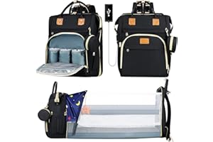 ZRSUN Diaper Bag Backpack for Mom and Dad, Large Capacity Baby Travel Bag with USB Charging Port, Waterproof Foldable Baby Bag for Boys and Girls, Stylish Maternity Backpack for Travel & Hospital，Black