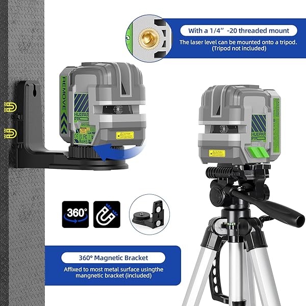 HUEPAR PRO LASER LEVEL RECHARGEABLE, SELF LEVELING GREEN CROSS LINE LASER LEVEL TOOL WITH OUTDOOR PULSE MODE, 18-HOUR LONG RUNTIME, 360° MAGNETIC BRACKET, FOR DIY, CONSTRUCTION, FLOOR TILES&DECORATION