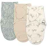 SwaddleMe by Ingenuity Monogram Collection Baby Swaddle, 100% Cotton, Improves Sleep & Calms Startle Reflex, 0-3 Months, Pocket Fold Design for Easy Changes, 1.0 TOG, 3-Pack - Born Free