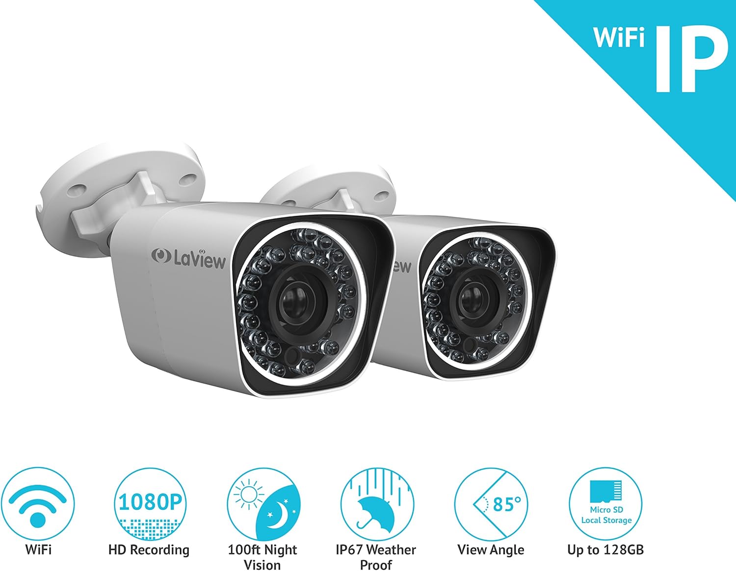 LaView WiFi 1080P HD Bullet Camera Indoor / Outdoor Day / Night Built in MicroSD slot, Stand Alone Ready, IP67 Weather Proof - LV-KPCW2BT