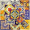 Mexican Talavera Tile Spanish Mediterranean Art Colorful 4"x4" Ceramic Hand Painted Mosaic for Bathroom, Wall, Mirror, Kitchen Rustic Decor Pottery (20, Multi 2)
