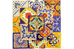 FIESTA BRANDS Mexican Talavera Tile Spanish Mediterranean Art Colorful 4"x4" Ceramic Hand Painted Mosaic for Bathroom, Wall, Mirror, Kitchen Rustic Decor Pottery (20, Multi 2)