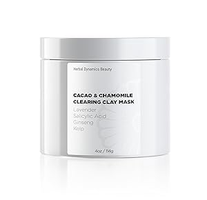 HD Beauty Cacao & Chamomile Clearing Clay Mask with Bentonite Clay, Salicylic Acid + Sulfur for Pore Refining and Calendula + Chamomile for Soothing, 4 oz.