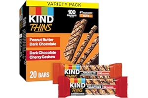 KIND Thins Variety Pack, Peanut Butter Dark Chocolate, Dark Chocolate Cherry Cashew, Healthy Snacks, Low Calorie, 20 Count