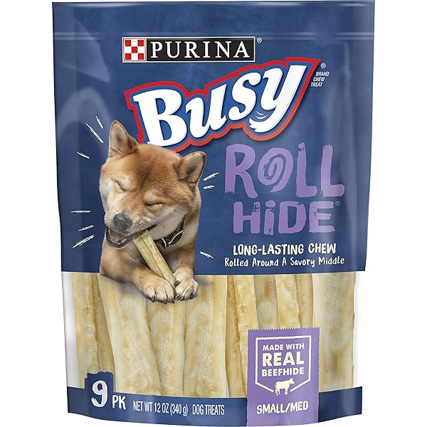 PURINA BUSY RAWHIDE SMALL/MEDIUM BREED DOG BONES, ROLLHIDE – 9 CT. POUCH
