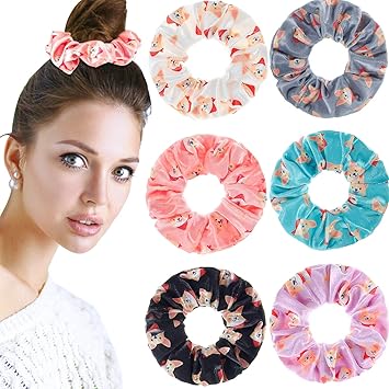 Amazon Com 6 Pieces Corgi Dog Hair Scrunchies Velvet Elastic