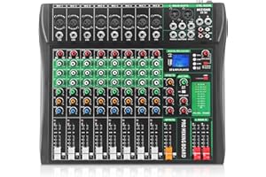 MIZISNR 8 Channel Audio Mixer, Professional DJ Mixer Board Sound Music Mixing Console Digital Mixer with Reverb, Bluetooth, USB Port, 48V Phantom Power for Recording Karaoke Podcasting