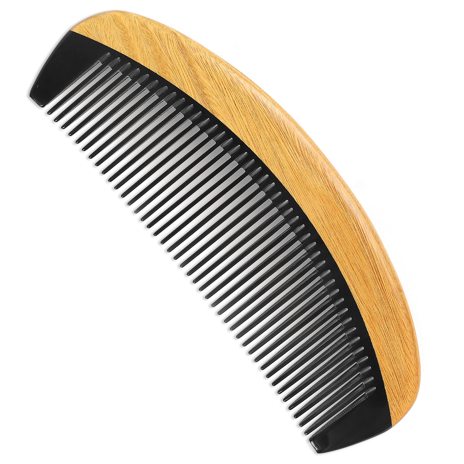 Onedor 100% Handmade Natural Green Sandalwood With Buffalo Horn Hair Combs - Anti-Static Sandalwood Scent Natural Hair Detangler Wooden Combs (Buffalo Horn Oval Fine Tooth)