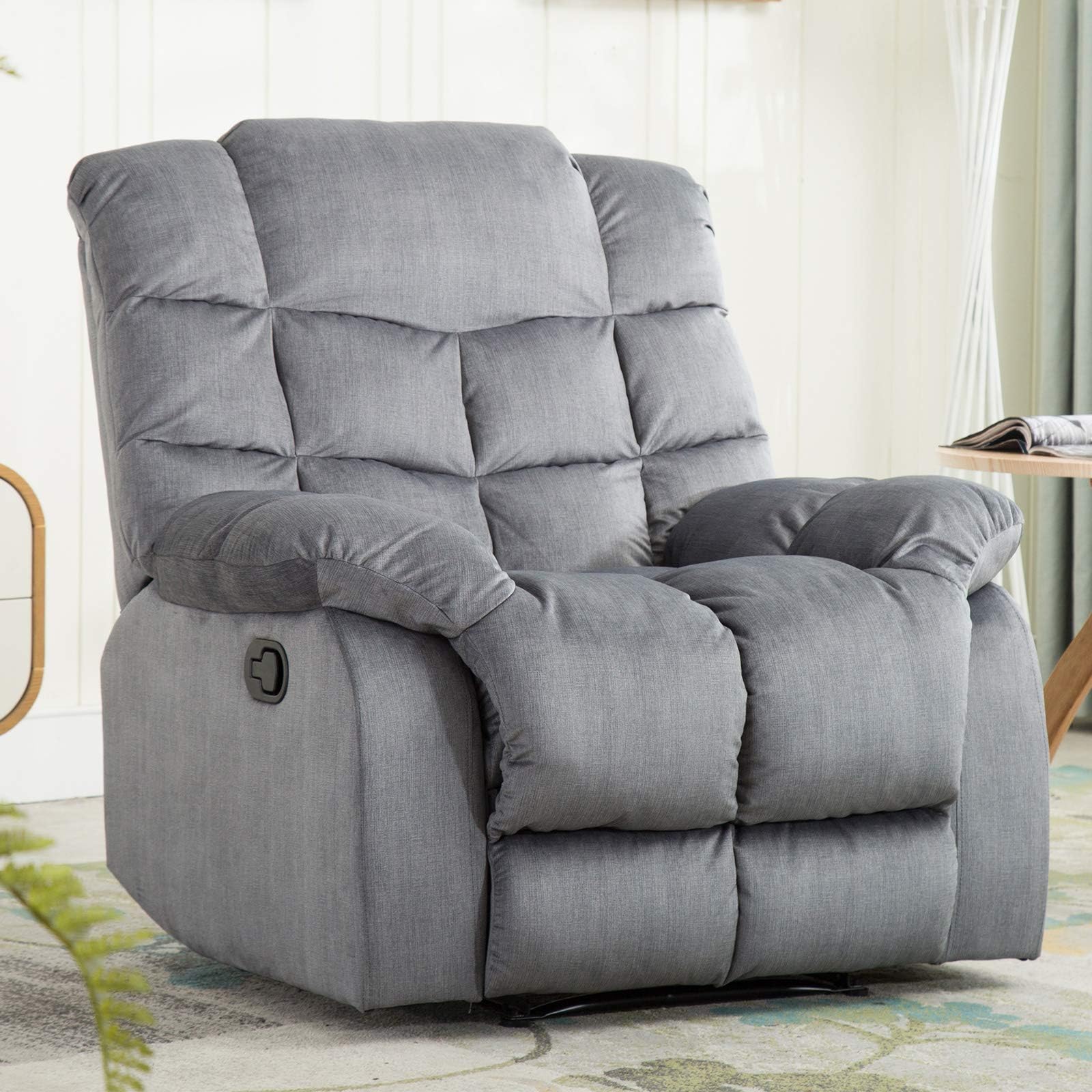 ANJ Recliner Chair Overstuffed, Manual Reclining Single Couch Wide Seat with Thickened Headrest and Back, Slate Grey