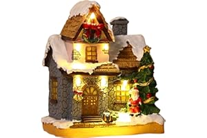 JOYOFXMAS Christmas Village Houses with Warm Light, Battery Operate, Village Accessories Home Tabletop Decoration Xmas Gifts (A)