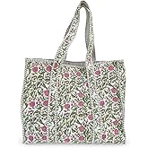 LKGSM RUGS Cotton Tiger Block Print Tote Bag, Indian Handmade Shopping Shoulder Bag, Unisex Market Daily Use