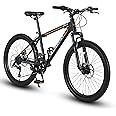 S24102 24 Inch Mountain Bike Boys Girls, Steel Frame 21 Speed Mountain Bicycle with Daul Disc Brakes and Front Suspension MTB