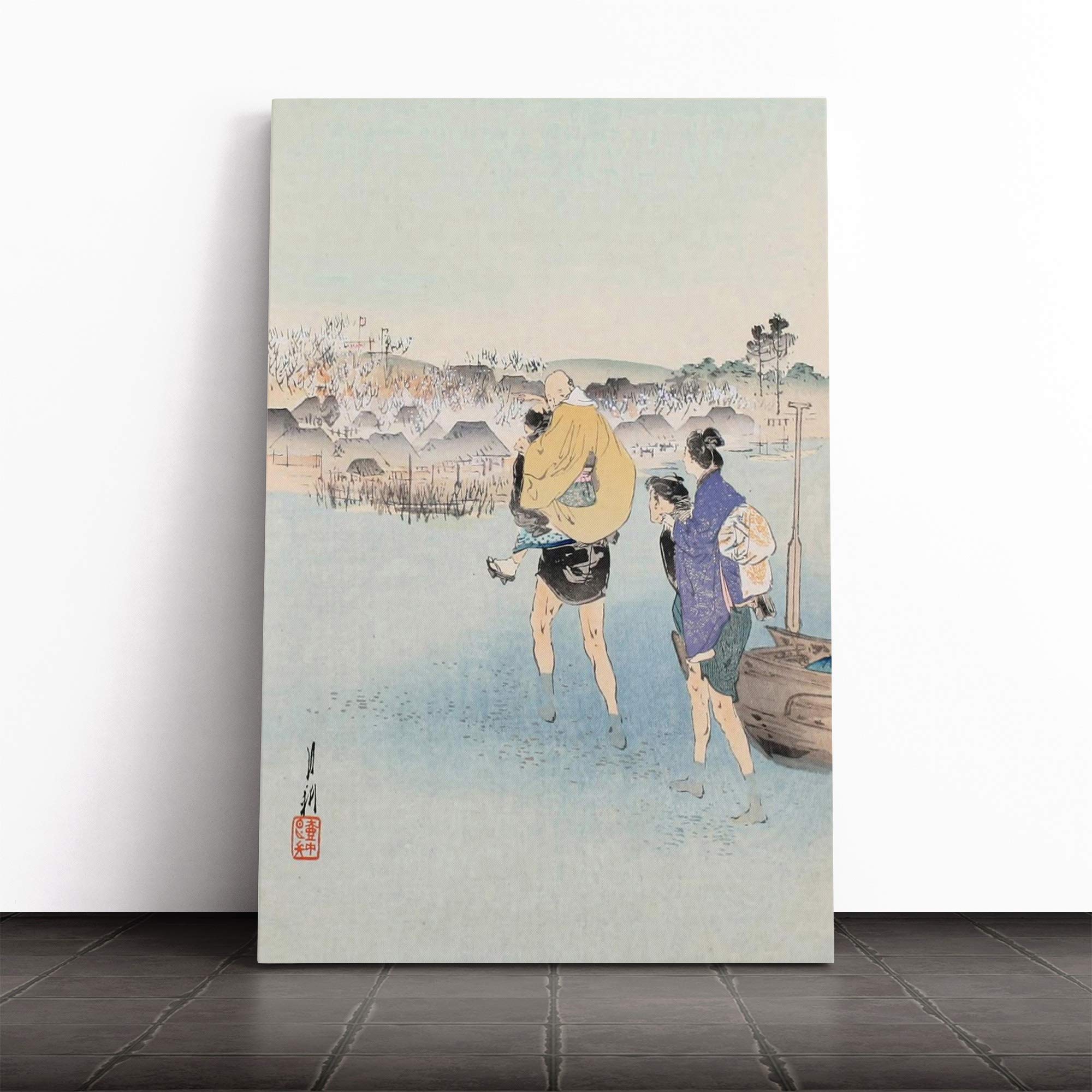 Wall Plum Blossoms at Sugita Japanese Oriental Art Canvas Print | Gallery Wrapped 30mm Frame Wall Art | 20x14 inches | Ready to Hang | Asian Picture | Living Room Bedroom Lounge Office