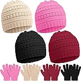 Suhine Kids Winter Knit Hat Gloves Bulk for 5-12 Years Winter Warm Gloves Beanie Hat Stretchy for Boys Girls