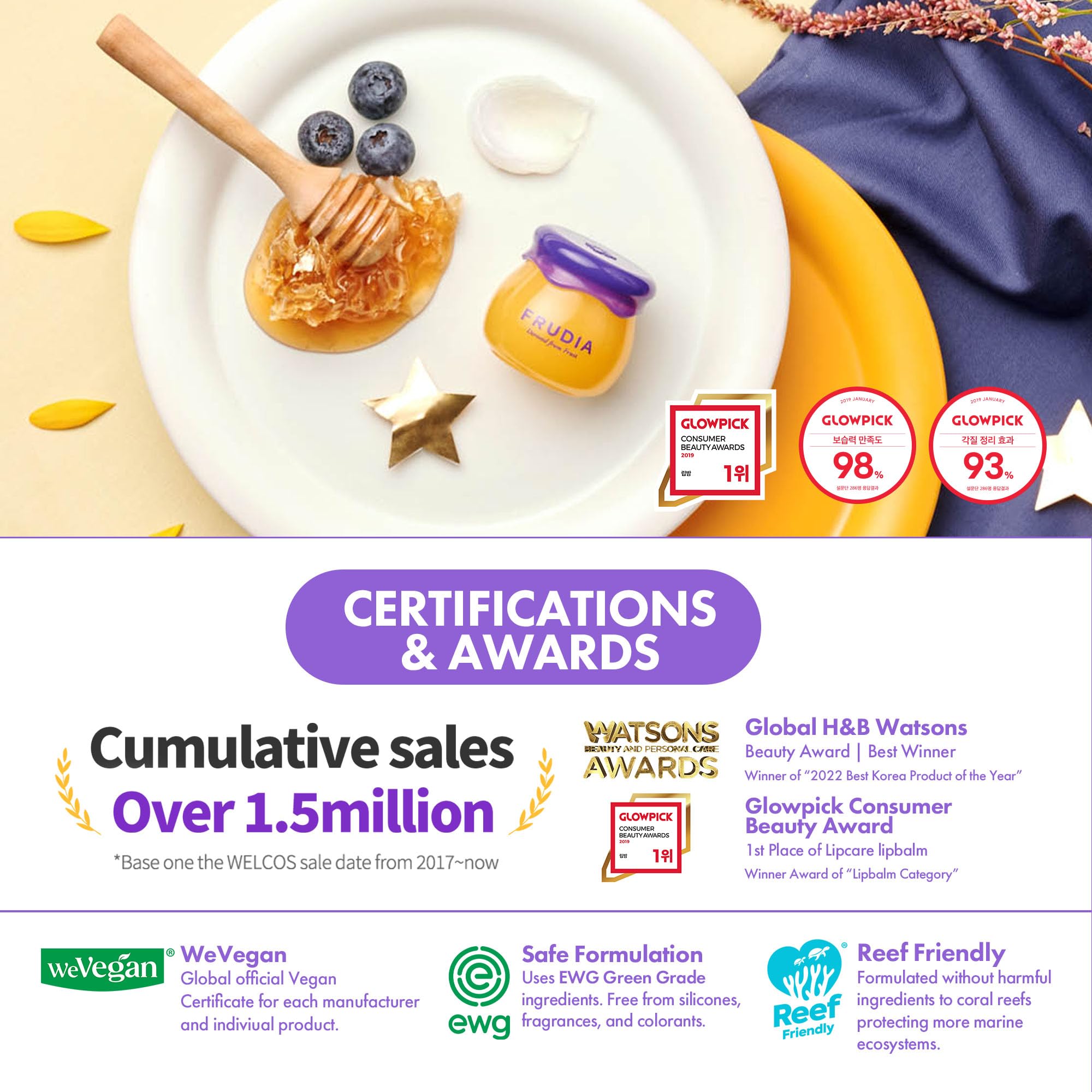 FRUDIA Blueberry Honey Lip Balm, Exfoliating & Moisturizing Dewy Korean Lip Balm for Dry Lips made with Jeju Blueberry & Honey Extracts for Soft, Plump Lips (0.33 fl oz)