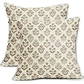 Sivirary Brown Floral Pillow Covers 18x18 Inch Set of 2, Vintage Flower Block Print Pattern Decorative Throw Pillowcases Outdoor Farmhouse Cushion Covers Spring Summer Rustic Sofa Couch Bed Decor