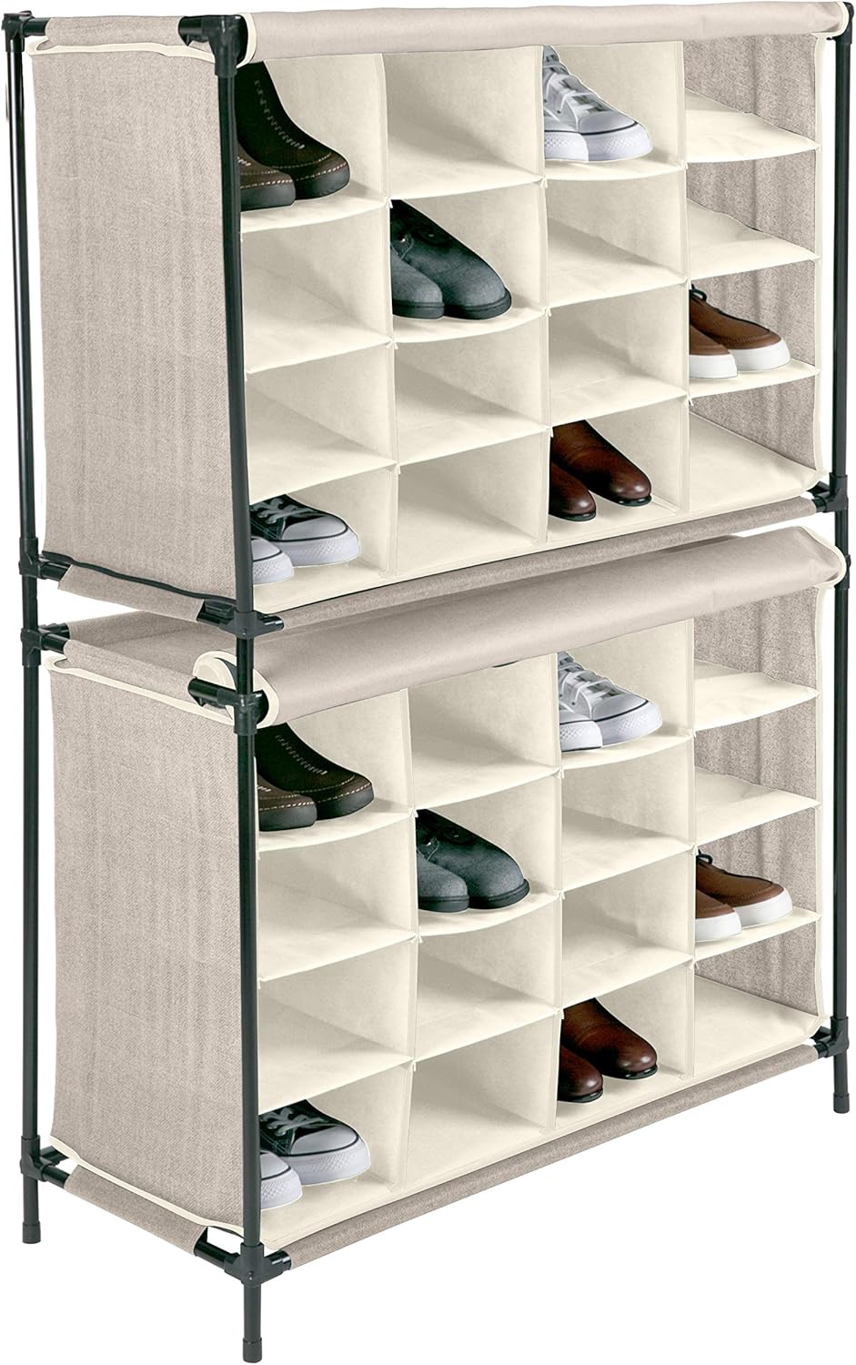 20 pair stackable shoe storage cabinet on Amazon Com Simplify 16 Pair Stackable Shoe Rack Organizer With Cover For Closet Bedroom Entryway Beige Home Kitchen