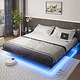 Liians King Size Floating Bed Frame with Smart LED Lights and USB Charging Station, Modern Sturdy Metal Platform, Noise Free, No Box Spring Needed Easy Assembly