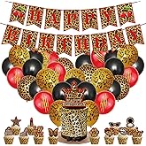 Cheetah Print Birthday Decorations, Complete Party Set with Banner, Balloons, Cupcake Toppers, Cake Topper, Jungle Theme Celebration Supplies for Girls and Women