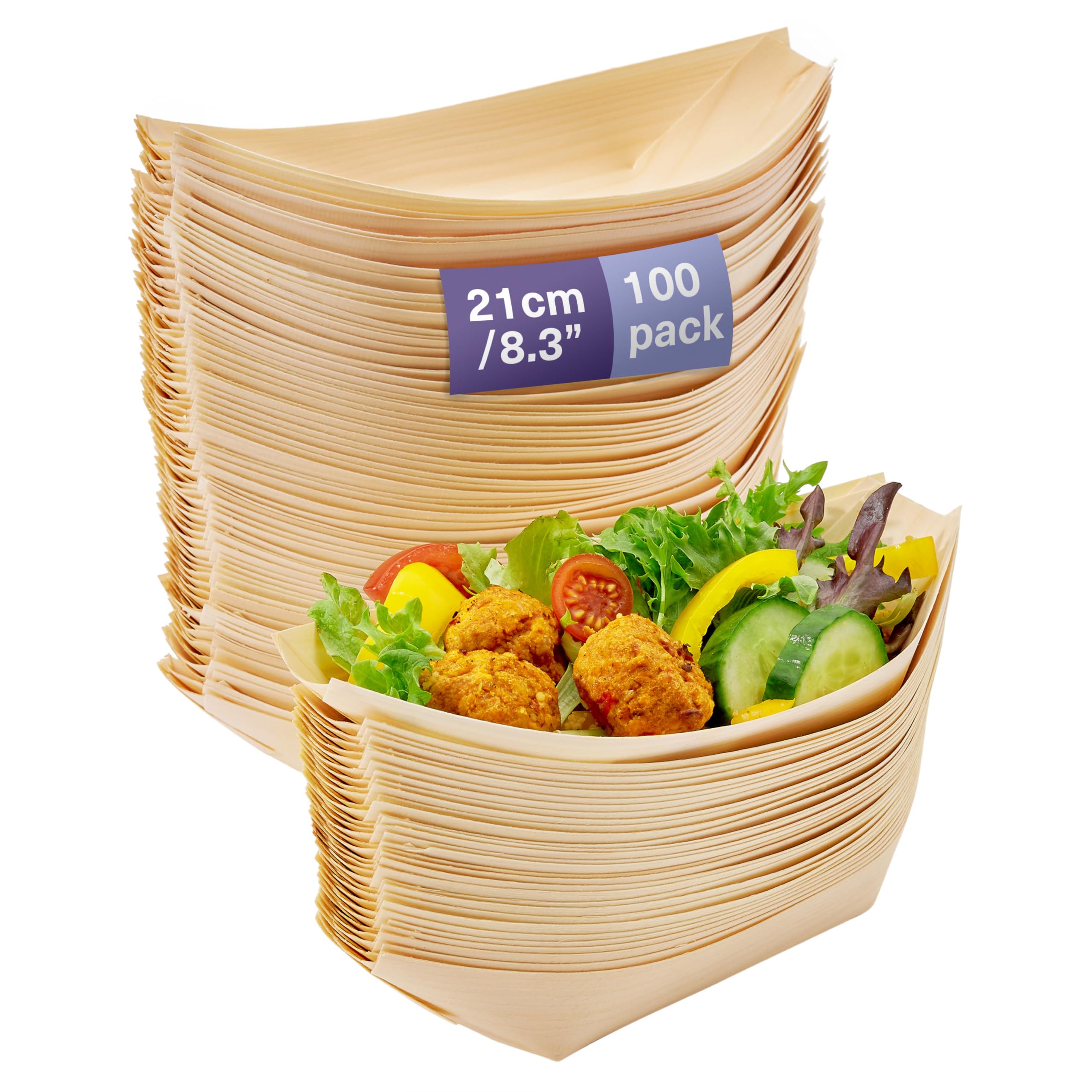 Photo 1 of (some are damaged) MATANA 8.3" Inch Large Bamboo Plates Disposable 100 Pack - Biodegradable Sushi Boat Serving Tray, Wood Paper Plates for Appetizer