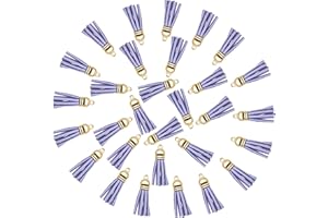 David accessories Keychain Tassels Pendants,Leather Tassels for Jewelry Tassel Pendant for Keychain Accessories Craft and Earrings Bracelets Making 30pcs 1.4Inch (Light Purple, Gold Caps)