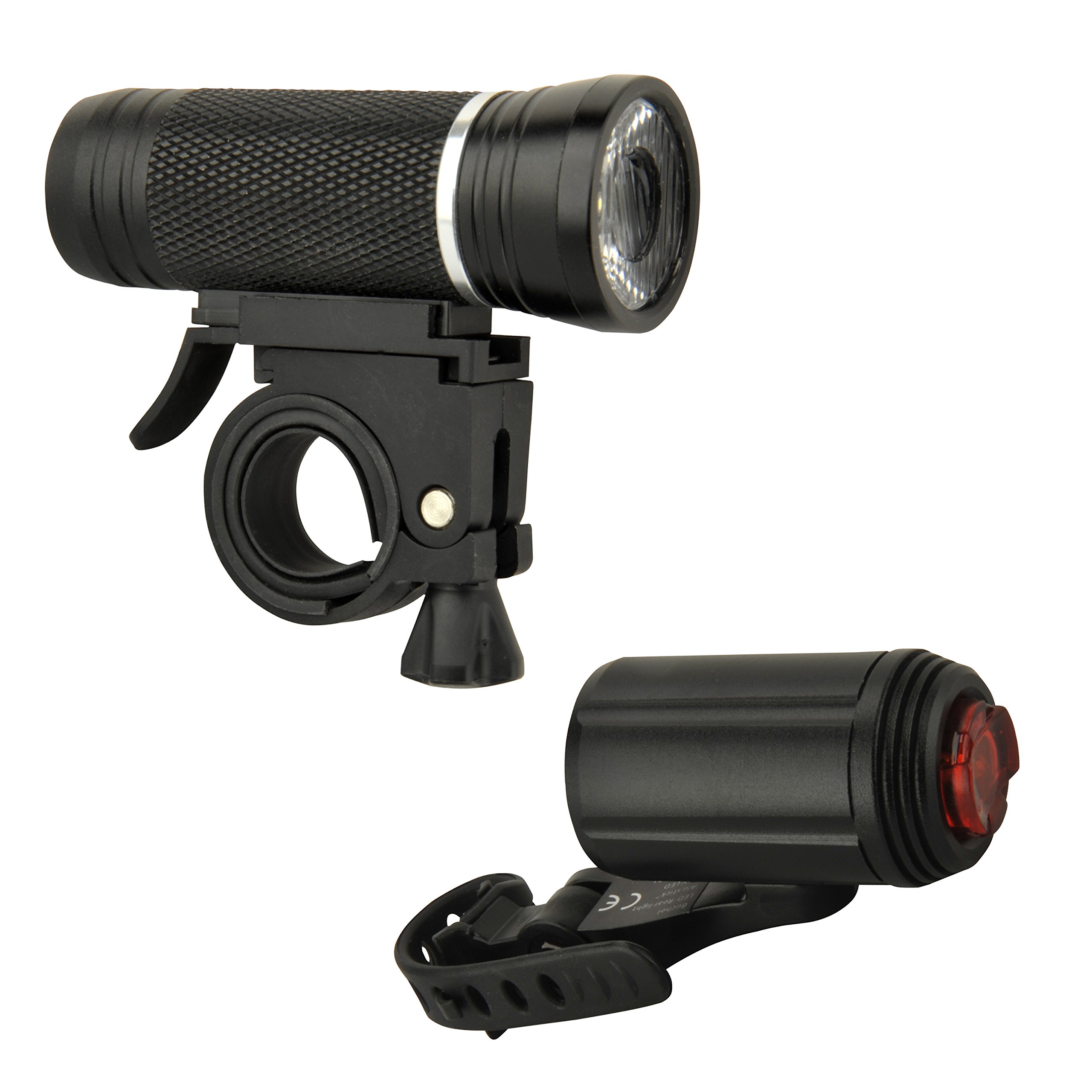 Fischer Bicycle Lighting Set 30/15 Lux, Battery Light Set, Front and Rear Light, 2 Light Functions, Splash Protection According to IP44, StVZO Approved