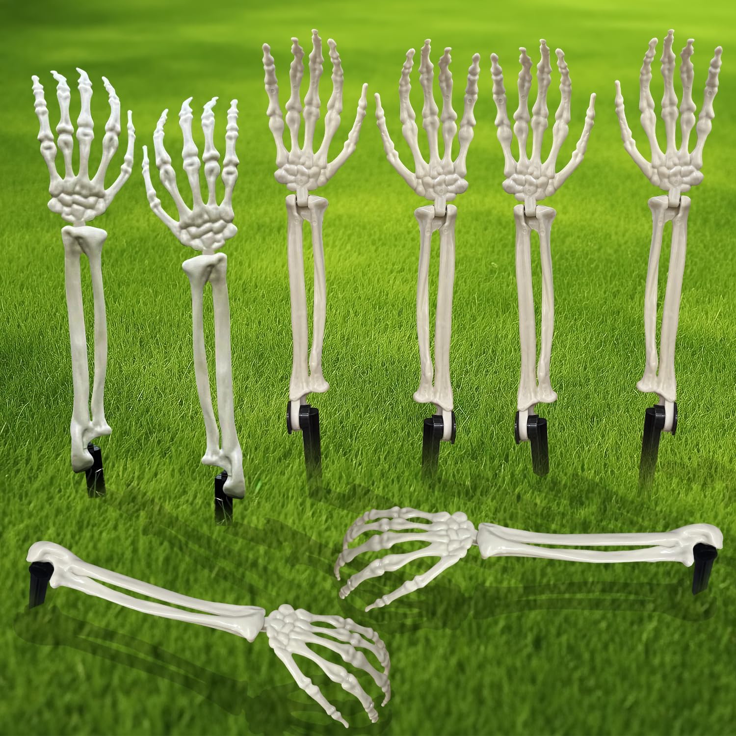Decorative Garden Stakes - 8 Pieces Realistic Looking Skeleton Stakes Severed Plastic Skeleton Hands,Halloween Zombie Arms Lawn Stakes for Halloween Props Decorations (Right & Left) (8 Pieces)