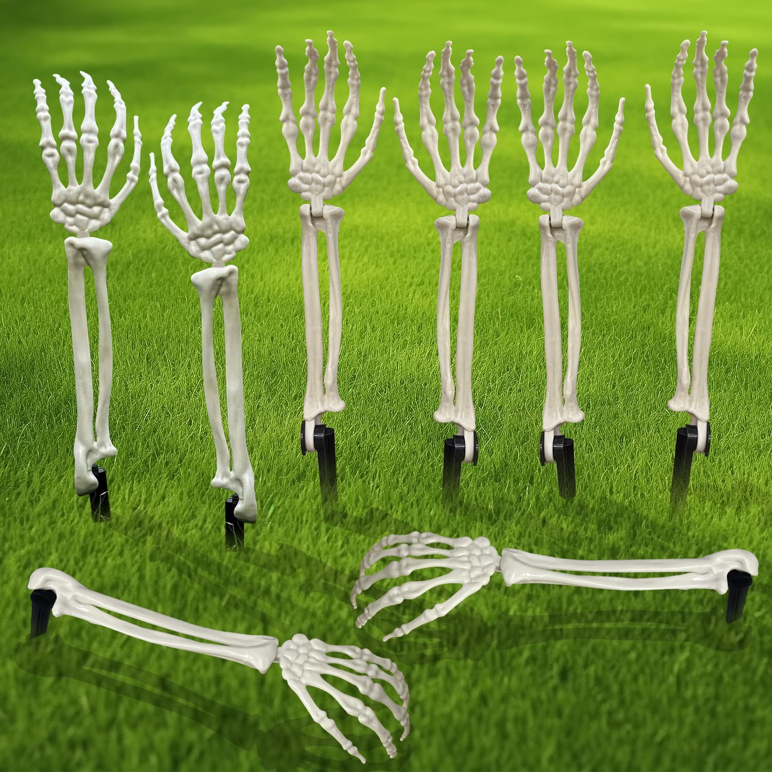 Photo 1 of Lodou 8 Pieces Realistic Looking Skeleton Stakes Severed Plastic Skeleton Hands,Halloween Zombie Arms Lawn Stakes for Halloween Props Decorations (Right & Left) (8 Pieces), DCS-08