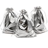BEAVOING Pack of 100 3.54"x4.72" Heavy Duty Silver Drawstring Organza Jewelry Pouches Wedding Party Christmas Favor Gift Candy Chocolate Bags (Silver, 3.54"x4.72")