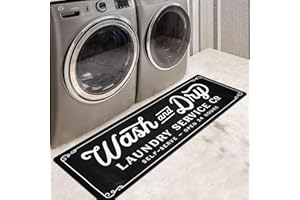 EARTHALL Laundry Room Rug, Non-Slip Waterproof Laundry Rug, Machine Washable Laundry Room Runner,Farmhouse Laundry Room Decor and Accessories, Laundry Mat Rug Non Slip,Black,20"x48"