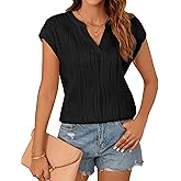 Blooming Jelly Womens Dressy Casual Tops Business Work Shirt Textured V Neck Short Cap Summer 2024 Blouse