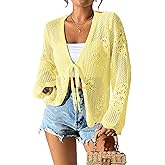 SECRETEYARD Womens Tie Front Lightweight Crochet Cardigan Shrugs Knit Cardigan Crop Tops Cover Up
