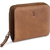 BERLINER BAGS Vintage Genuine Leather Small Wallet for Women Sara, Card Holder, Mini Bifold Wallet for Cash, RFID Blocking, with Zipped Coin Pocket - Brown