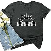 LOOKFACE Womens Cute Sun Graphic Tees Soft Tops