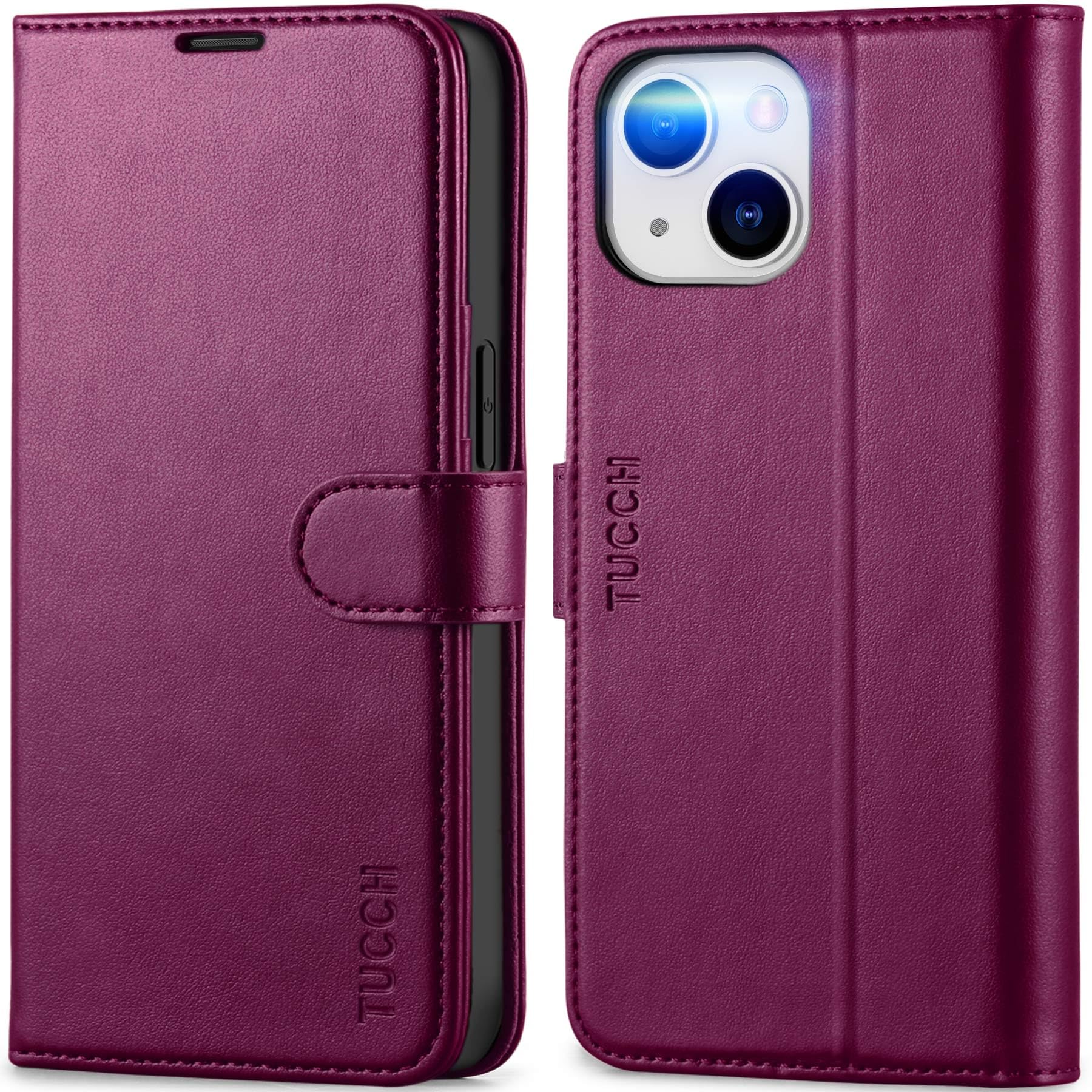 Photo 1 of TUCCH Wallet Case for iPhone 13 6.1-inch 5G, [RFID Blocking] Card Slots Holder Stand [Shockproof TPU Interior Case] PU Leather Magnetic Protective Flip Cover Compatible with iPhone 13, Plum Purple