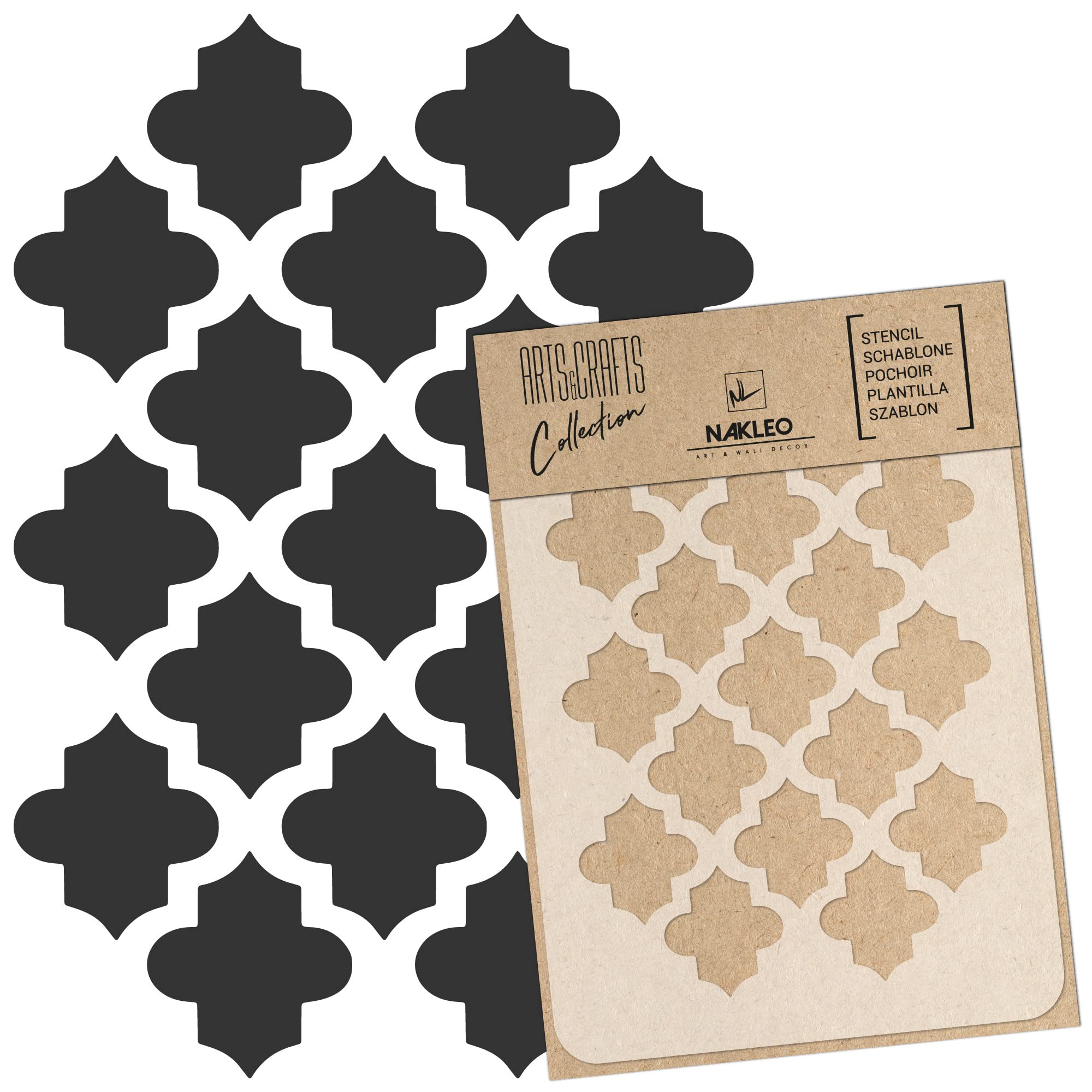 NAKLEO Painting Stencil for Crafts A4 21x30cm, Moroccan Geometric Clover Pattern, Reusable Plastic DIY & Scrapbooking Drawing Template, Decoupage Art Home Decor, Wall Wood Fabric Furniture
