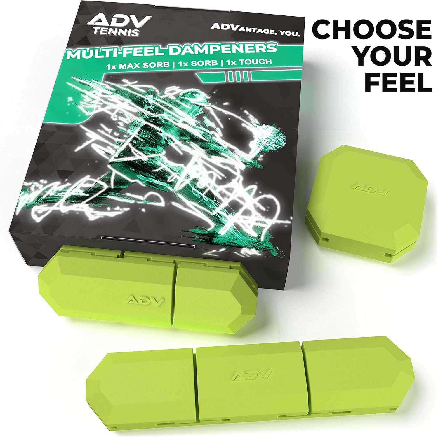 ADV Tennis Vibration Dampener - Set of 3 - Ultimate Shock Absorbers for Racket and Strings - Premium Quality, Durable, and 100% Reliable - Newest Technology (Bright Yellow Green) : Sports & Outdoors