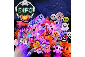 LANMA 54PC Halloween Light Up Ring Halloween Party Favors LED Glow Ring for Kids Non Candy Gift (12 Styles Flashing Rings)